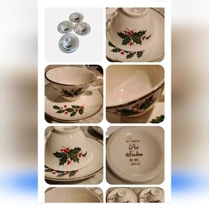 4 Dixon First Studio Holly 22 Kt Gold Trimmed Cups & Saucers